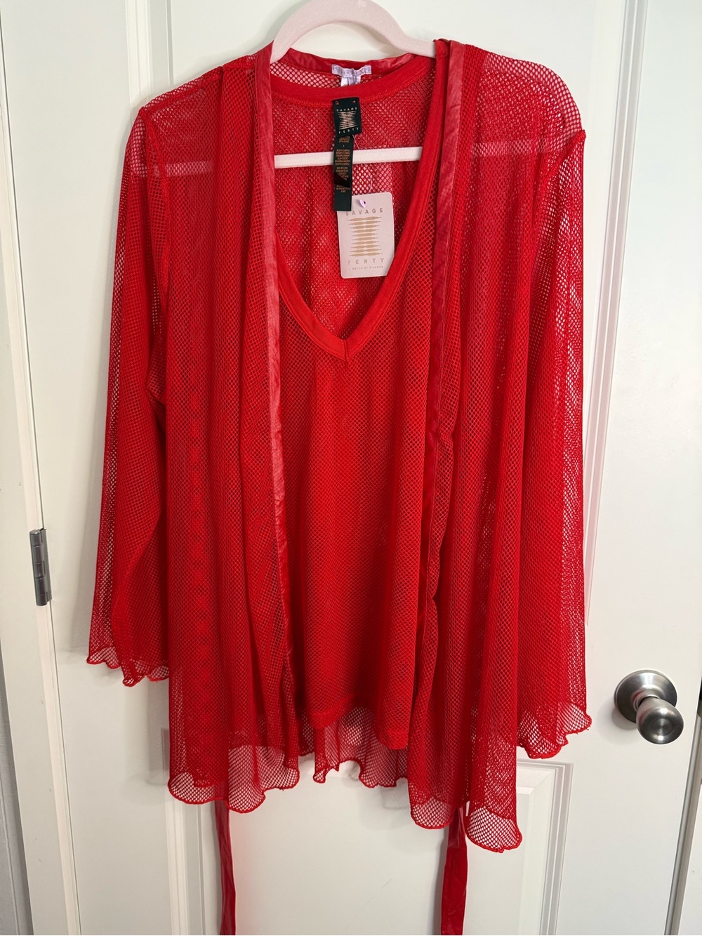 Savage X Fenty Red Mesh 2 Piece Top Set Tank & Long Sleeve NWT XS/S